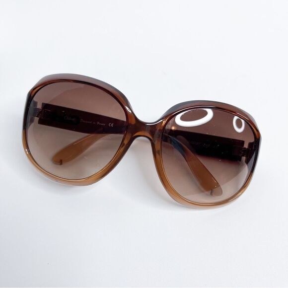 🍋 Chloé • Women Oversized Brown Gradient Sunglasses w/Case & Authenticity Card - Picture 9 of 9